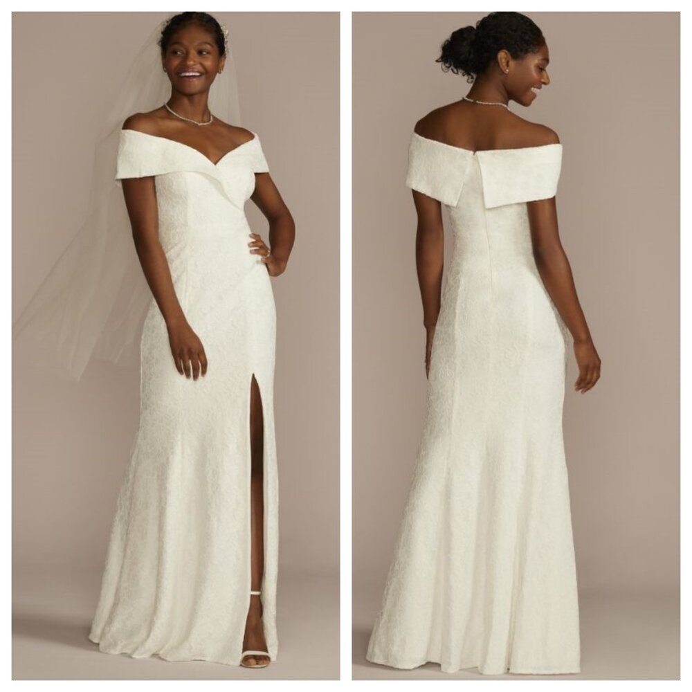 Xscape Off-the-shoulder Lace Gown/Wedding Dress in Ivory